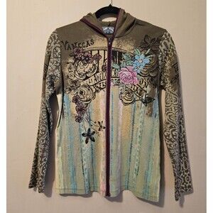 Y2K Vanilla Sugar Floral Women's Size small Long Sleeve Hoodie Zip Up Sweatshirt